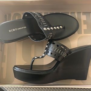 Black new BCBG size 7, studded wedge sandal